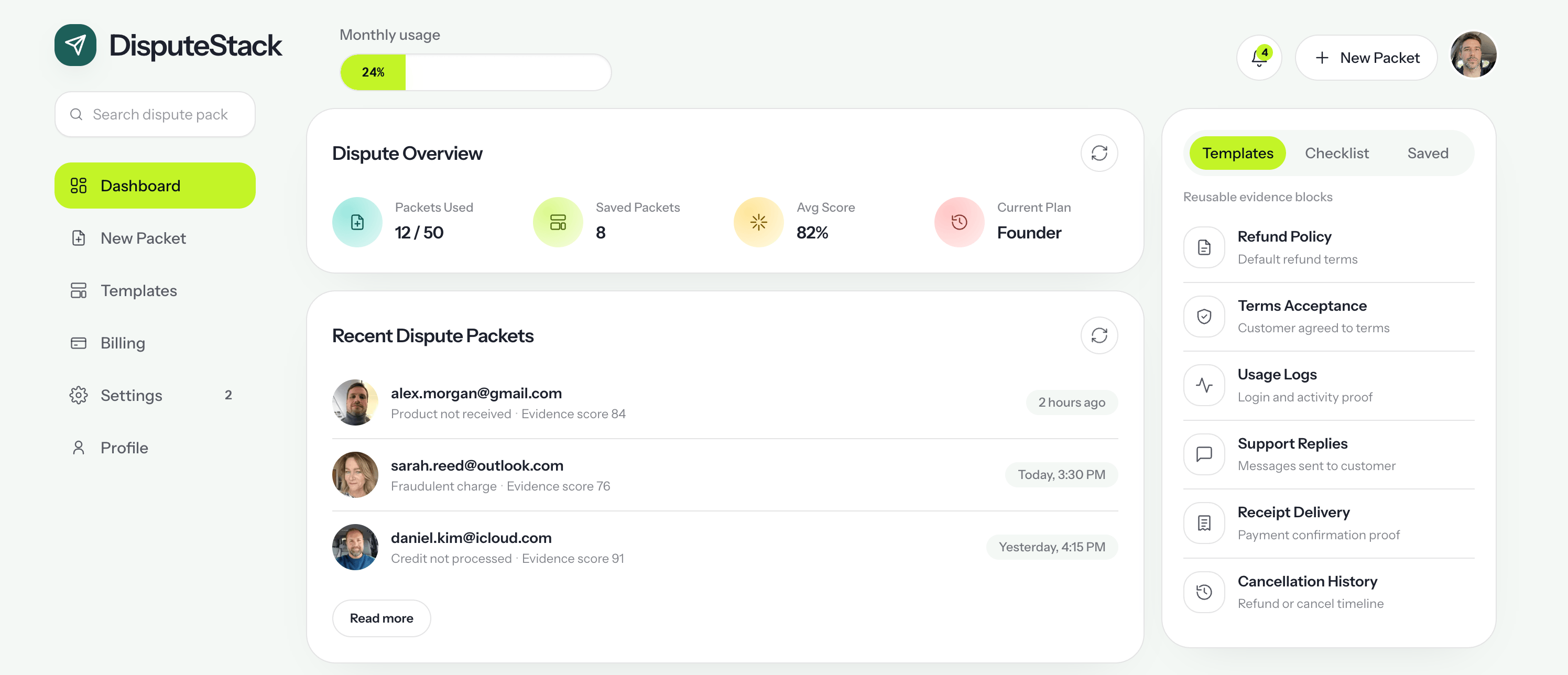 DisputeStack dashboard